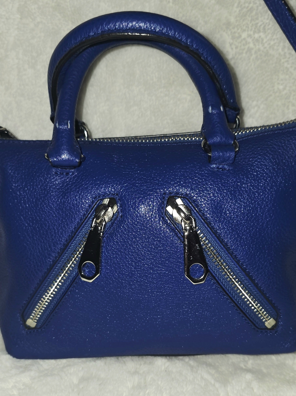 Rebecca Minkoff Cobalt Blue & Silver Micro Moto Satchel & Crossbody Purse Bag - Picture 3 of 16